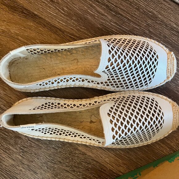 Perforated White Leather Smoking Slippers - Soludos - Picture 1 of 3